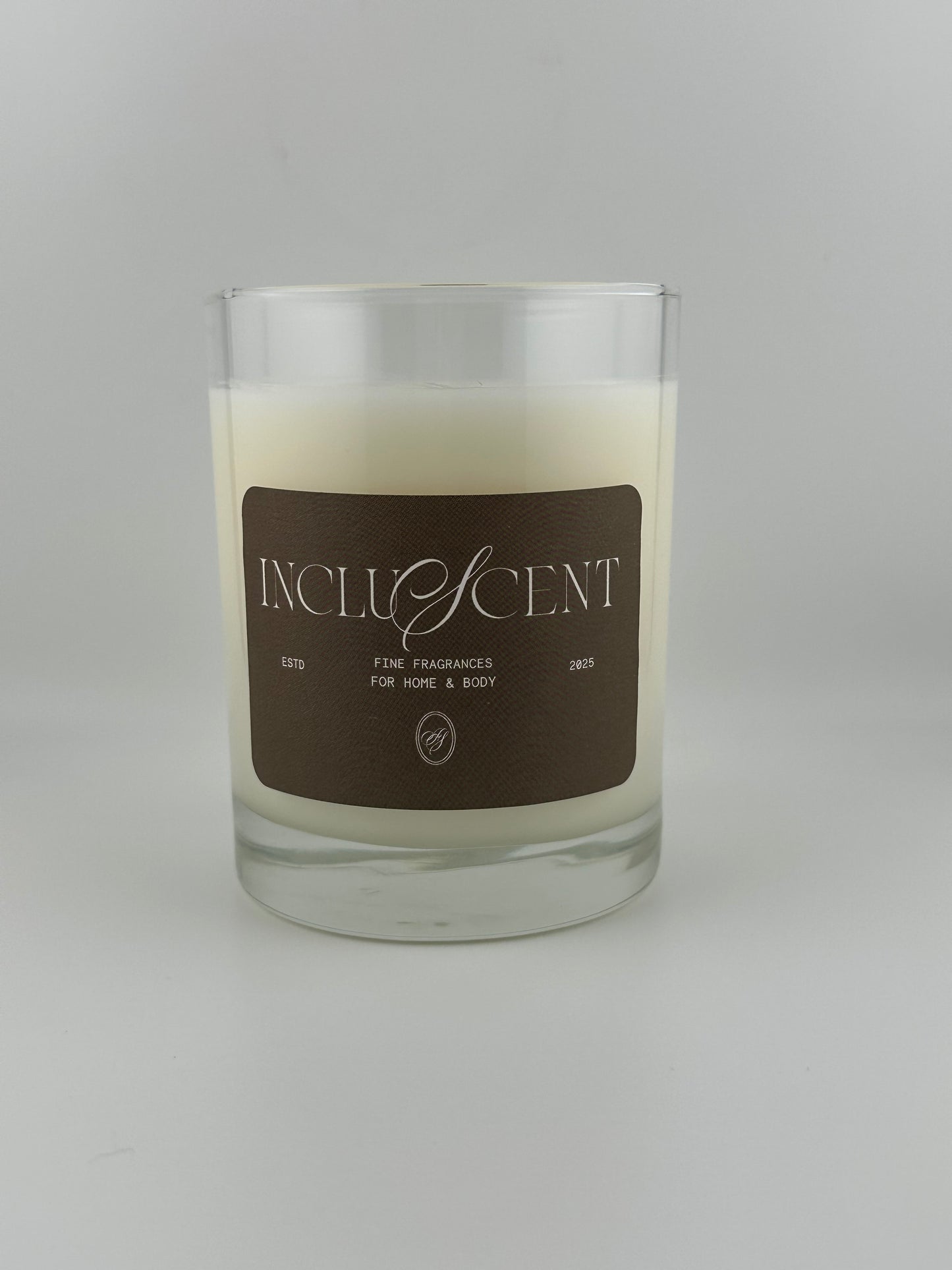 Candle with a label on a white background